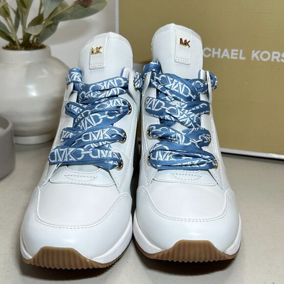 Michael Kors Georgie Trainer Leather Lace Up Sneakers French Blue Women 10M NWB - Picture 2 of 10